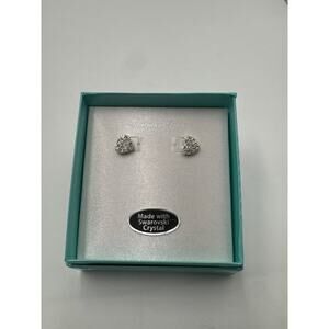 Swarovski Heart-Shaped Crystal Stud Earrings Platinum Tone Elegant New in Box